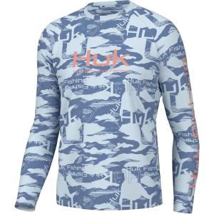 imageHUK Mens Pursuit Pattern Crew Sleeve Performance ShirtHidden Huk  Ice Water