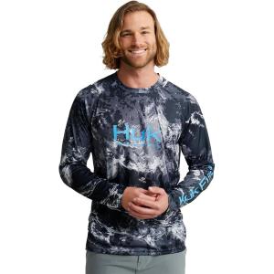 imageHUK Mens Pursuit Pattern Crew Sleeve Performance ShirtStormwater Midnight