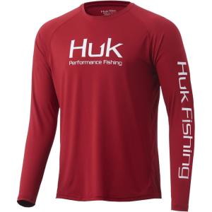 imageHUK Mens Pursuit Vented Long Sleeve 30 UPF Fishing ShirtBlood Red