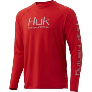 imageHUK Mens Pursuit Vented Long Sleeve 30 UPF Fishing ShirtRed