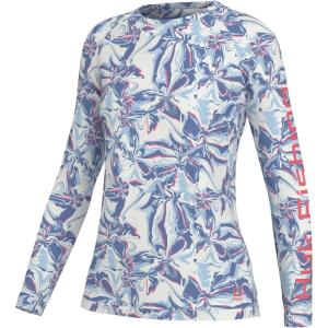 imageHUK Pursuit Pattern Long Sleeve Fishing Shirt for WomenBrackish Flow  Crystal Blue