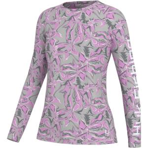 imageHUK Pursuit Pattern Long Sleeve Fishing Shirt for WomenBrackish Flow  Harbor Mist