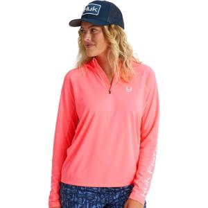 imageHUK Icon X Hoodie Fishing Shirt with Sun Protection for WomenNeon Coral