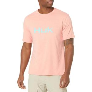 imageHUK Mens Performance Fishing Logo TeeShort Sleeve  QuickDryDesert Flower Heather