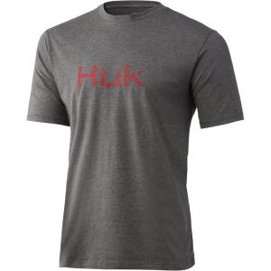 imageHUK Mens Performance Fishing Logo TeeShort Sleeve  QuickDryVolcanic Ash Heather