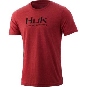 imageHUK Mens Performance Fishing Logo TeeShort Sleeve  QuickDryBlood Red Heather