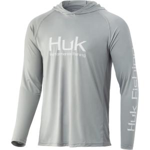 imageHUK Mens Pursuit Hoodie  Performance LongSleeve Shirt 30 UPFOvercast Grey