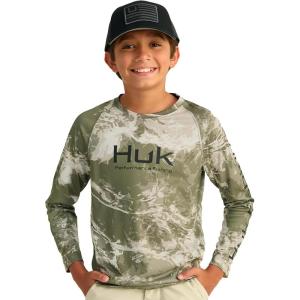 imageHUK Boys Pursuit Camo Crew Sleeve Performance Shirt for KidsMossy Oak Stormwater Freshwater