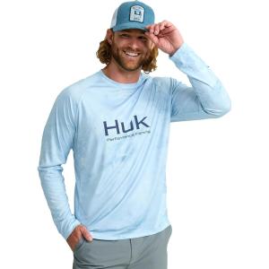 imageHUK Mens Standard Pursuit Pattern Crew Sleeve Performance Shirt Mossy OakCalmwater Arctic