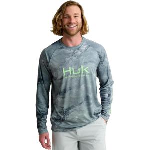 imageHUK Mens Standard Pursuit Pattern Crew Sleeve Performance Shirt Mossy OakCalmwater Silver Sky