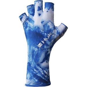 imageHUK Mens Sun Glove  QuickDrying Fingerless Fishing GlovesMossy Oak Blue Shark