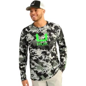 imageHUK Mens Kc Scott Patterned Pursuit Hoodie Hooded Fishing ShirtApex Vert  Black