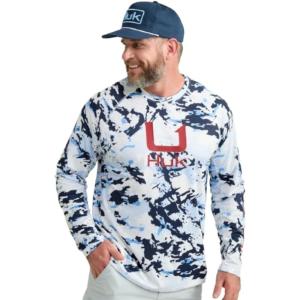 imageHUK Mens Kc Scott Patterned Pursuit Hoodie Hooded Fishing ShirtApex Vert  Naval Academy