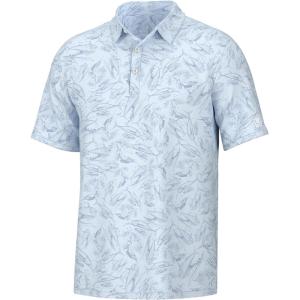 imageHUK Mens Pursuit Pattern Performance Short Sleeve Polo ShirtFish Chaos  Ice Water