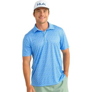 imageHUK Mens Pursuit Pattern Performance Short Sleeve Polo ShirtMarolina Blue