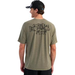 imageHUK Mens Drift Short Sleeve Lightweight Jersey Crew Performance Fishing Shirt with UPF Sun ProtectionHeather Moss