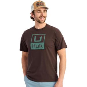 imageHUK Mens Performance Fishing Logo Tee Short Sleeve QuickDryStacked Logo  Pluff Mud