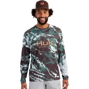imageHUK Mens Pursuit Pattern Crew Long Sleeve Performance ShirtPluff Mud