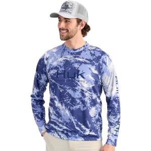 imageHUK Mens Pursuit Pattern Crew Long Sleeve Performance ShirtSkipper Blue
