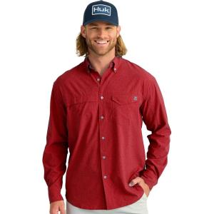 imageHUK Mens Tide Point Long Sleeve Shirt Fishing Button DownScarlet Blaze