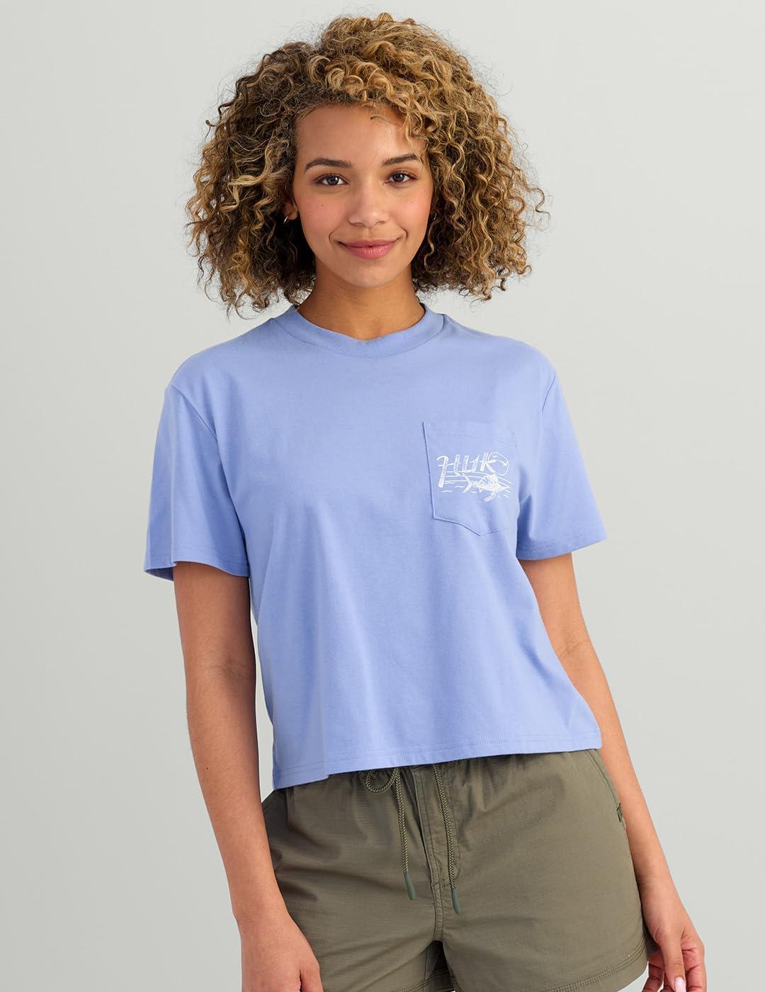 imageHUK Womens Short Sleeve Performance Tee Fishing TShirtCaught Up  Lightning Sky