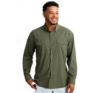 imageHUK Mens Diamond Back Solid Long Sleeve Button Fishing ShirtMoss