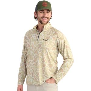 imageHUK Mens Pursuit Lite 14 Zip Lightweight Performance Long Sleeve Pullover with UPF Sun ProtectionSand