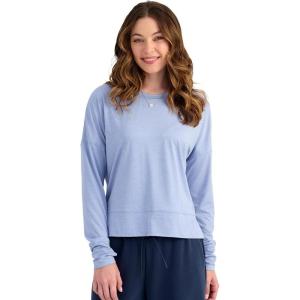 imageHUK Womens Bayside Pullover Crew Midweight Soft Jersey Cropped Sweatshirt with ThumbholesLightning Sky Heather