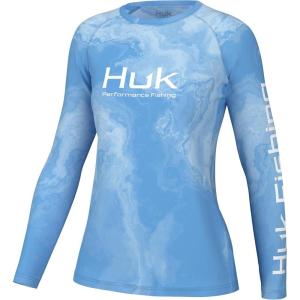 imageHUK Womens Pursuit Pattern Long Sleeve Sun Protecting Fishing ShirtBrackish Rock  Azure Blue