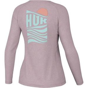 imageHUK Womens Pursuit Pattern Long Sleeve Sun Protecting Fishing ShirtWave Stripe  Elderberry Heather