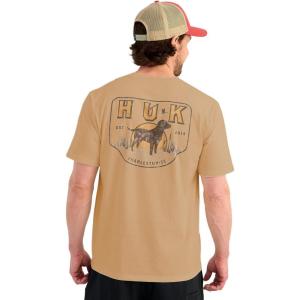 imageHUK Mens Tee Comfortable Performance Fishing Short Sleeve TShirt with Chest PocketLab Patch  Marl