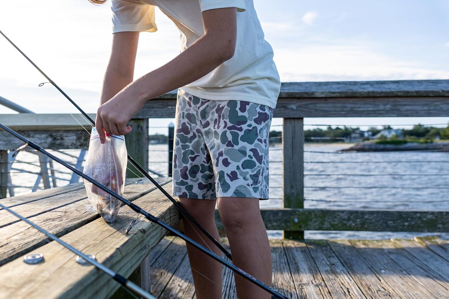 imageHUK Next Level Camp 5quot Performance Fishing Shorts Lightweight QuickDry Elastic Waistband for KidsArmy