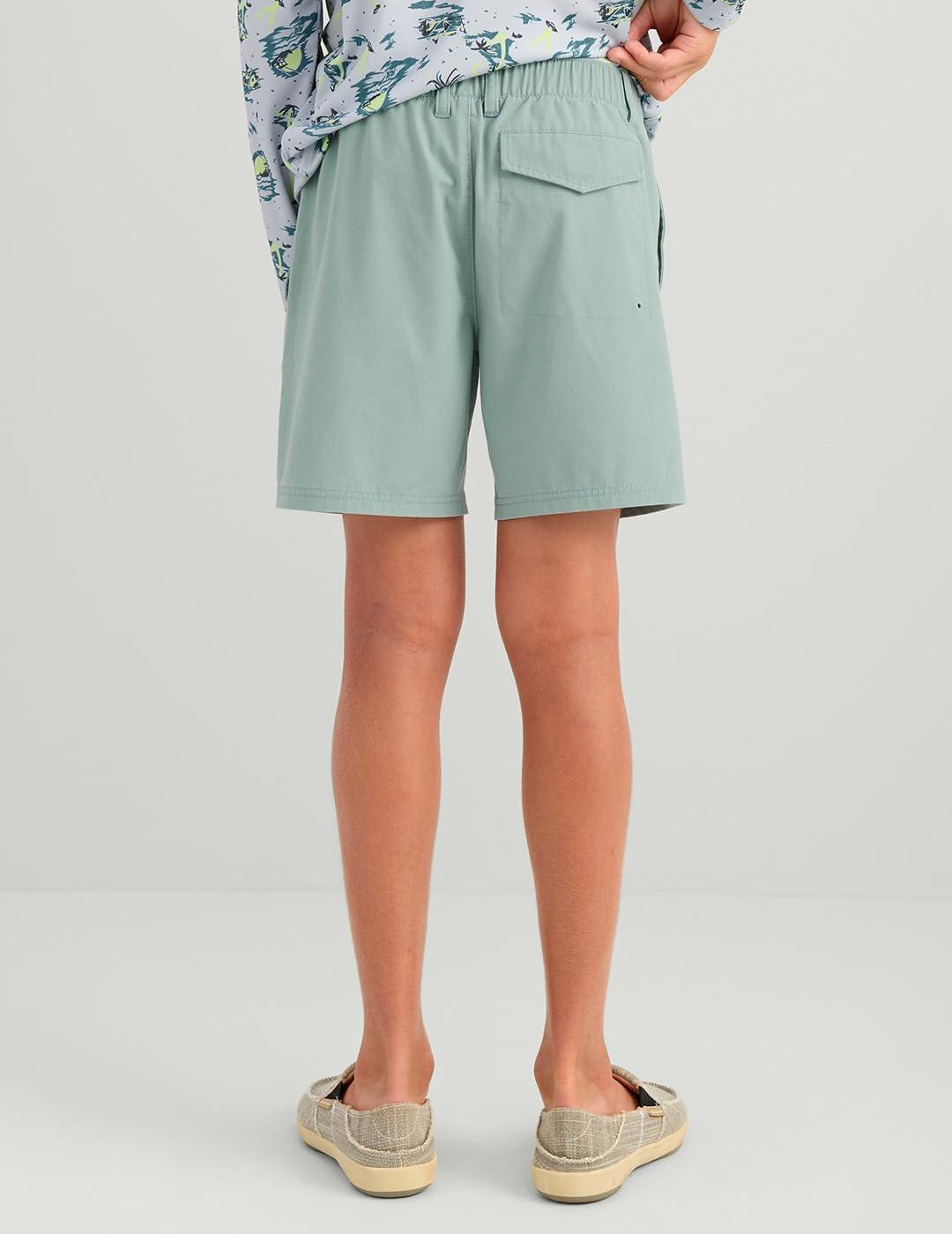 imageHUK Next Level Camp 5quot Performance Fishing Shorts Lightweight QuickDry Elastic Waistband for KidsSilver Blue