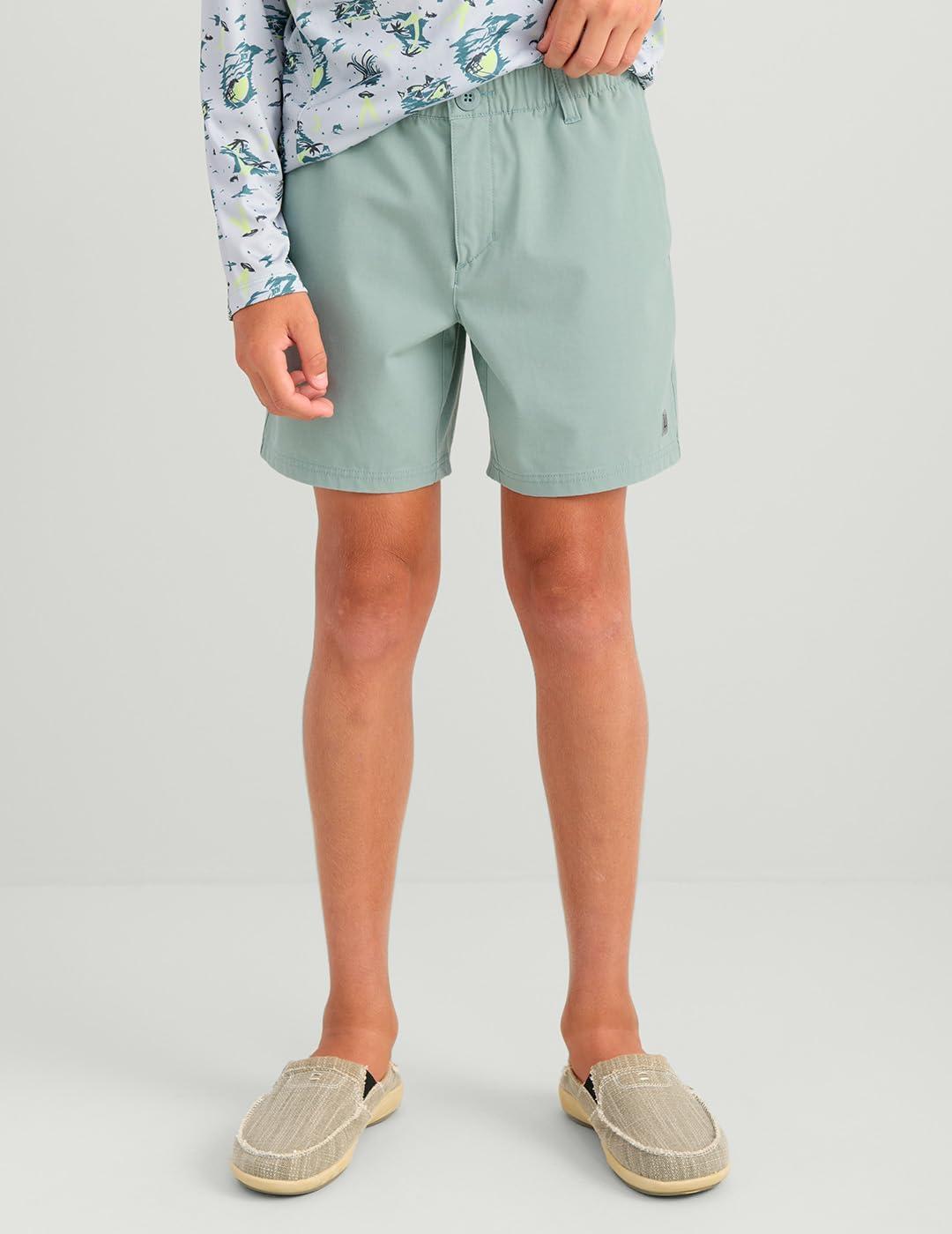 imageHUK Next Level Camp 5quot Performance Fishing Shorts Lightweight QuickDry Elastic Waistband for KidsSilver Blue