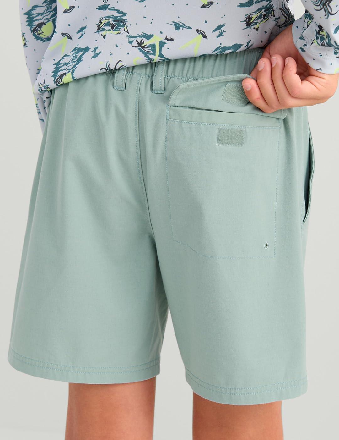 imageHUK Next Level Camp 5quot Performance Fishing Shorts Lightweight QuickDry Elastic Waistband for KidsSilver Blue