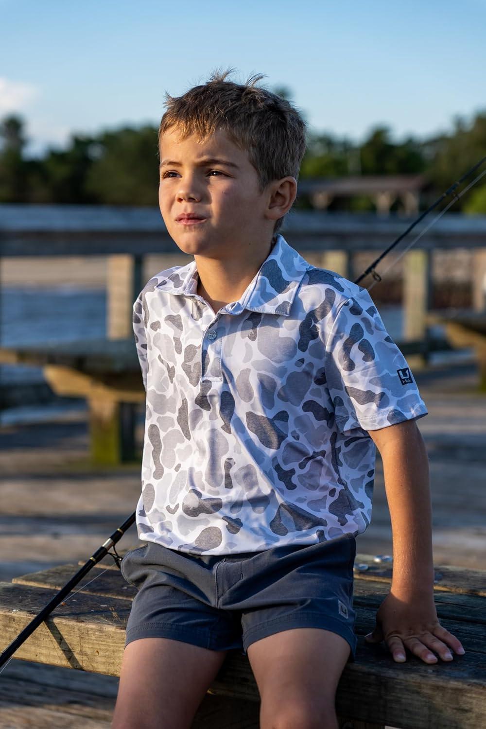 imageHUK Next Level Camp 5quot Performance Fishing Shorts Lightweight QuickDry Elastic Waistband for KidsSilver Blue