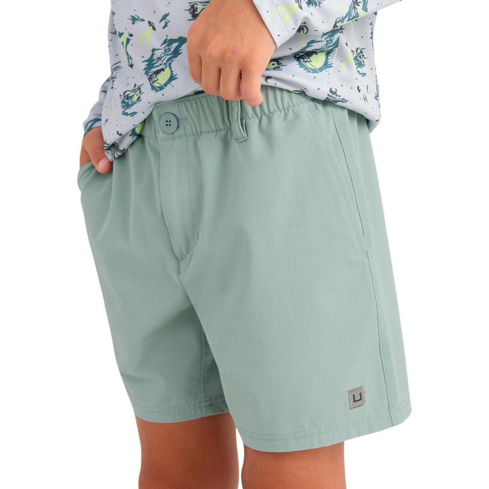 imageHUK Next Level Camp 5quot Performance Fishing Shorts Lightweight QuickDry Elastic Waistband for KidsSilver Blue