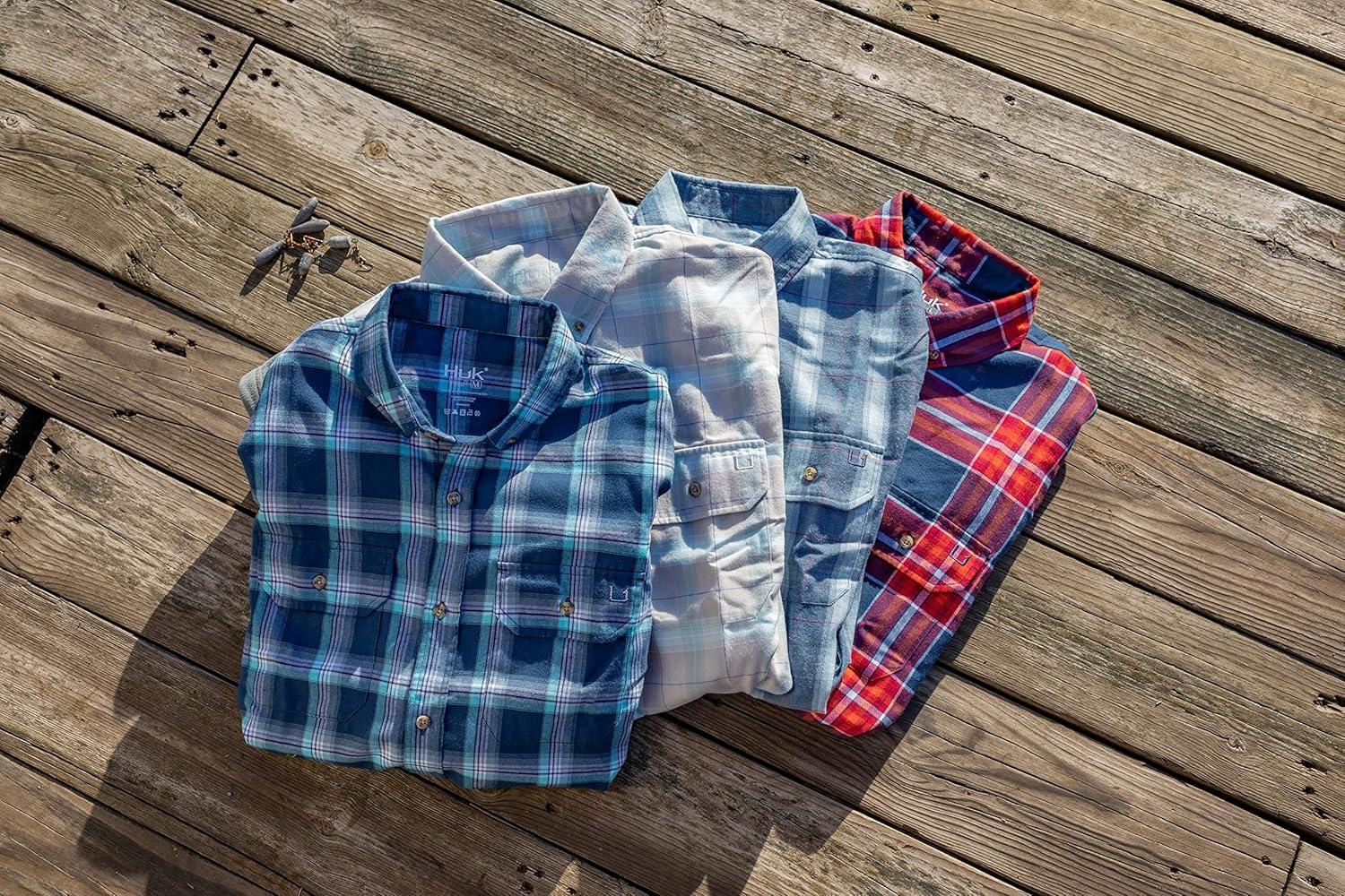 HUK Maverick Fishing Flannel Shirt | Performance Button Down(Blood Red ...