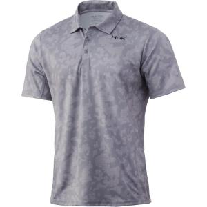image:imageHUK Mens Icon X Polo  Fishing Shirt with 50 UPF Sun ProtectionRunning Lakes  Overcast Grey