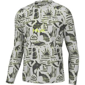 image:imageHUK Mens Pursuit Pattern Long Sleeve Shirt Performance Fishing ShirtTiki Beach  Harbor Mist
