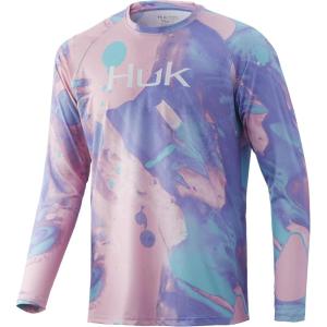 image:imageHUK Mens Pursuit Vented Long Sleeve Shirt30 UPF Fishing ShirtBlue Radiance  Lava