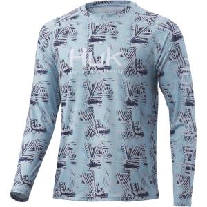 image:imageHUK Mens Pursuit Vented Long Sleeve Shirt30 UPF Fishing ShirtMarlin Batik  Glacier