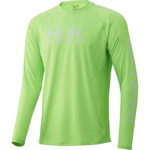 image:imageHUK Mens Pursuit Vented Long Sleeve Shirt30 UPF Fishing ShirtNeon Green