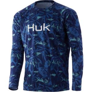 image:imageHUK Mens Pursuit Vented Long Sleeve Shirt30 UPF Fishing ShirtOcean Palm  Sargasso Sea