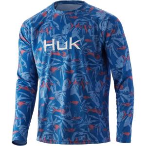 image:imageHUK Mens Pursuit Vented Long Sleeve Shirt30 UPF Fishing ShirtOcean Palm  Titanium Blue