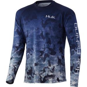 image:imageHUK Mens Pursuit Vented Long Sleeve Shirt30 UPF Fishing ShirtRefraction Fish Fade  BluefinSailfish