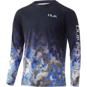 image:imageHUK Mens Pursuit Vented Long Sleeve Shirt30 UPF Fishing ShirtRefraction Fish Fade  Ice BoatRed Fish