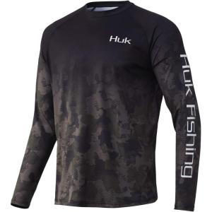 image:imageHUK Mens Pursuit Vented Long Sleeve Shirt30 UPF Fishing ShirtRefraction Fish Fade  Pine