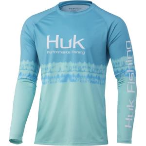 image:imageHUK Mens Pursuit Vented Long Sleeve Shirt30 UPF Fishing ShirtSalt Stripe  Porcelain Blue