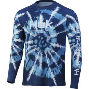 image:imageHUK Mens Pursuit Vented Long Sleeve Shirt30 UPF Fishing ShirtSpiral Dye  Deep Ocean Blue